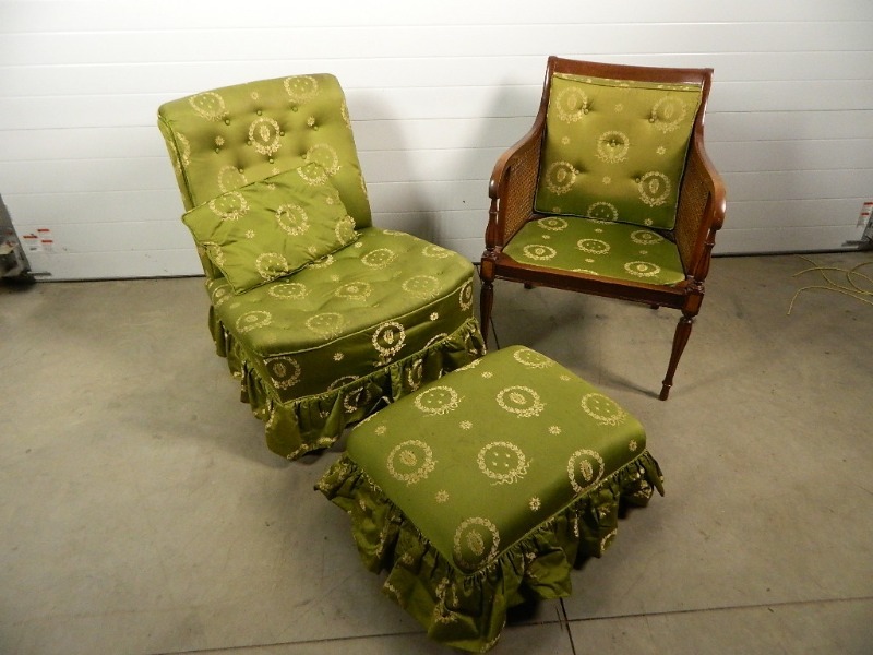 lot 207 image: 2 Vintage Chairs with Matching Foot Stool