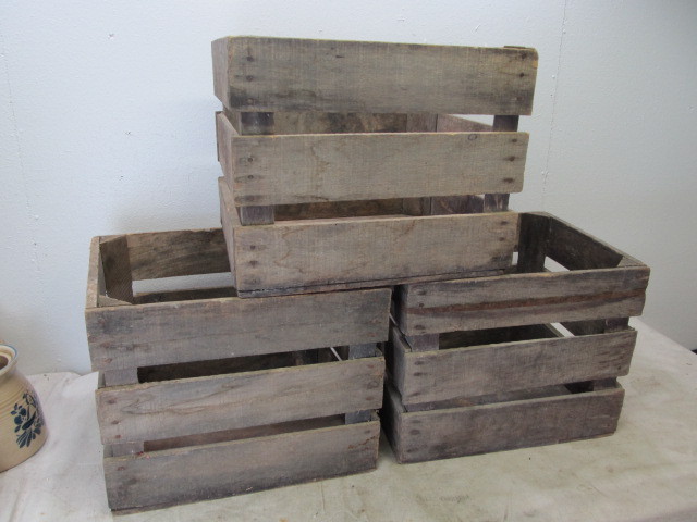 lot 95 image: 3 Antique Primitive Wooden Farm Crates