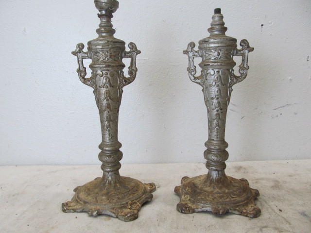 lot 131 image: Pair of Antique Cast Metal Lamp Bases