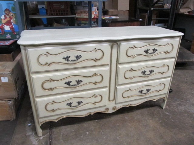 lot 133 image: Vintage Solid Wood Dresser wGold Trim