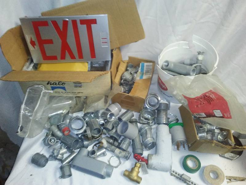 lot 21 image: Exit Sign (hard wired, NIB) Misc. Conduit Parts
