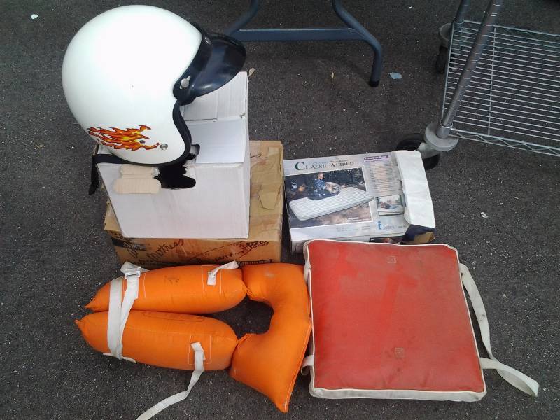 lot 21 image: 2-Air Mattresses, 2-Life Preservers, Motor Cycle Helmet Size Large
