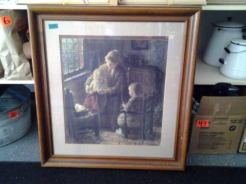 lot 50 image: Framed Vintage Picture The Sewing Lesson By Bernard Pothast
