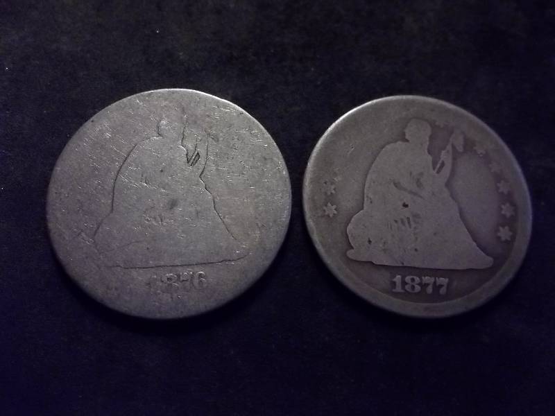 1876 S, 1877 Seated Liberty Quarters