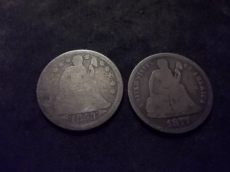 1853, 1877 S  Seated Liberty Dimes