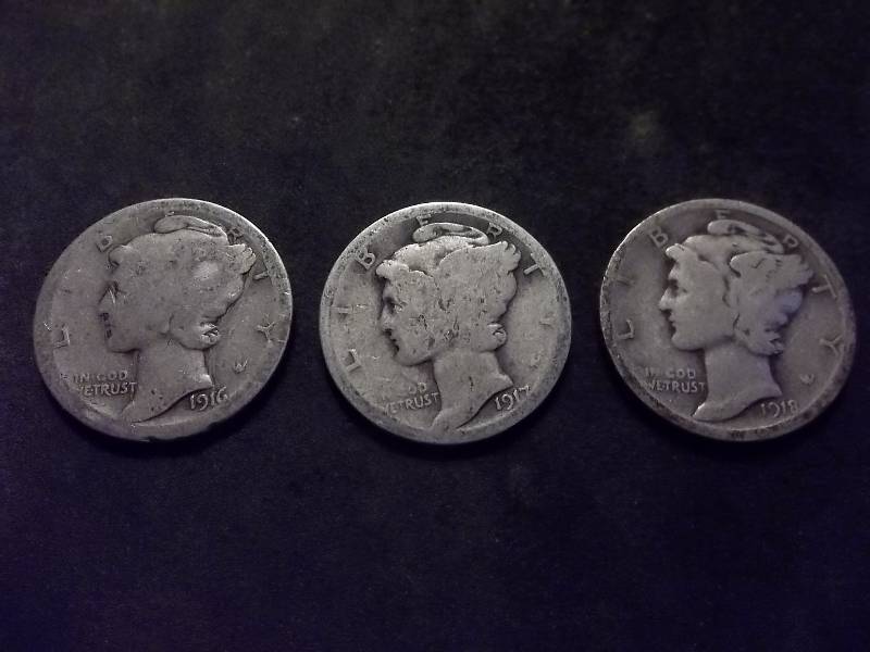 1916, 1917, 1918 Mercury Dimes