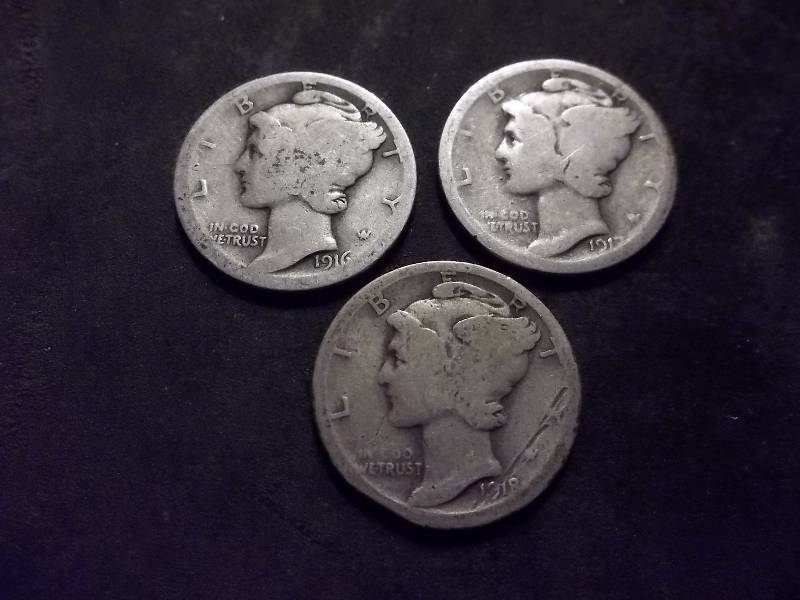 1916, 1917, 1918 S Mercury Dimes