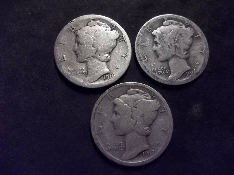 1916, 1916 S, 1917 Mercury Dimes