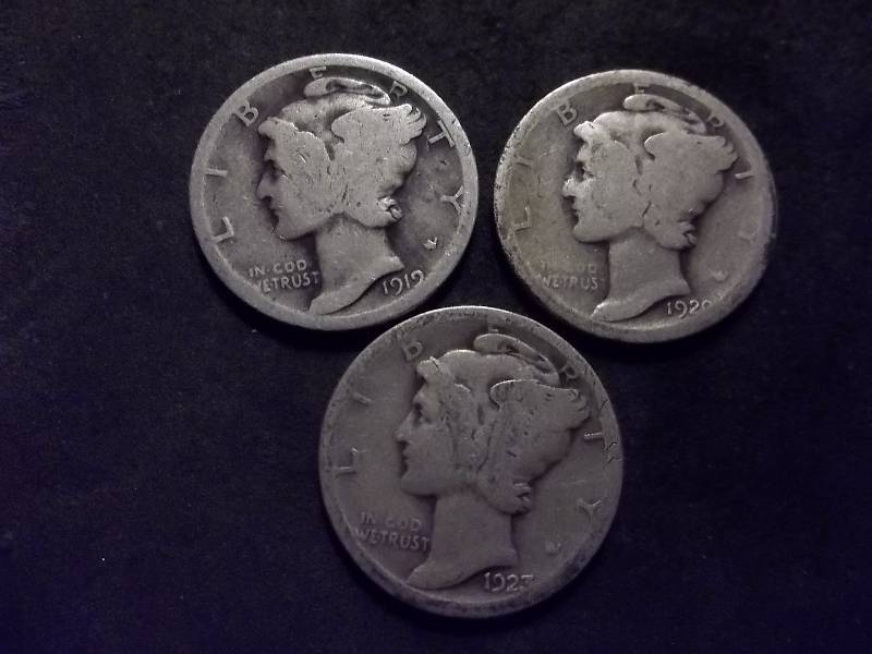 1919, 1920, 1923 Mercury Dimes