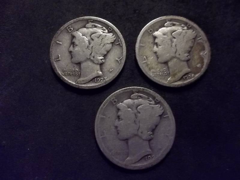 1923, 1924, 1925 Mercury Dimes