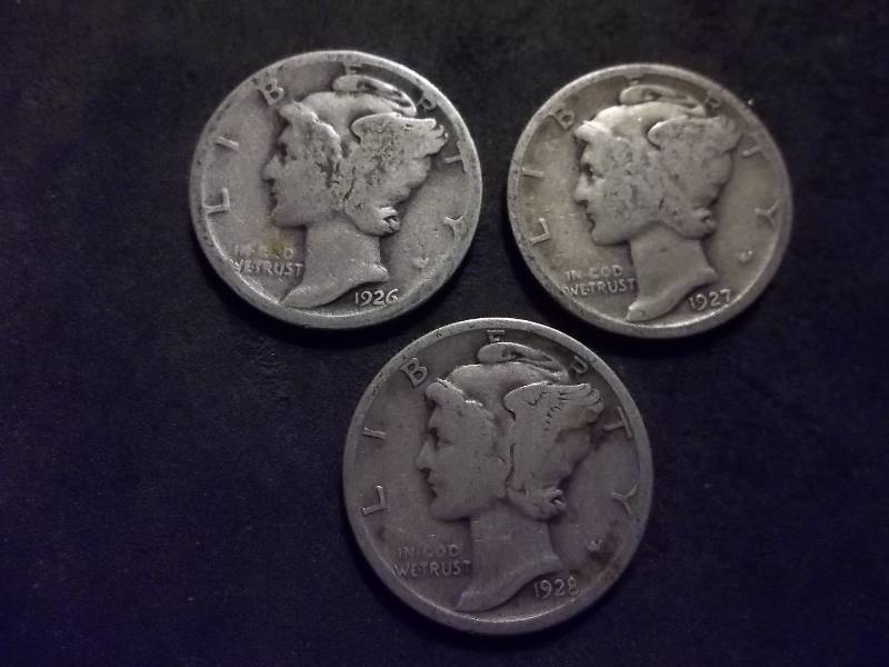 1926, 1927, 1928 Mercury Dimes