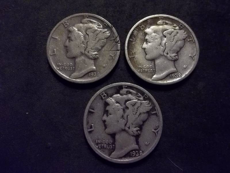 1938, 1938 D, 1938 S Mercury Dimes
