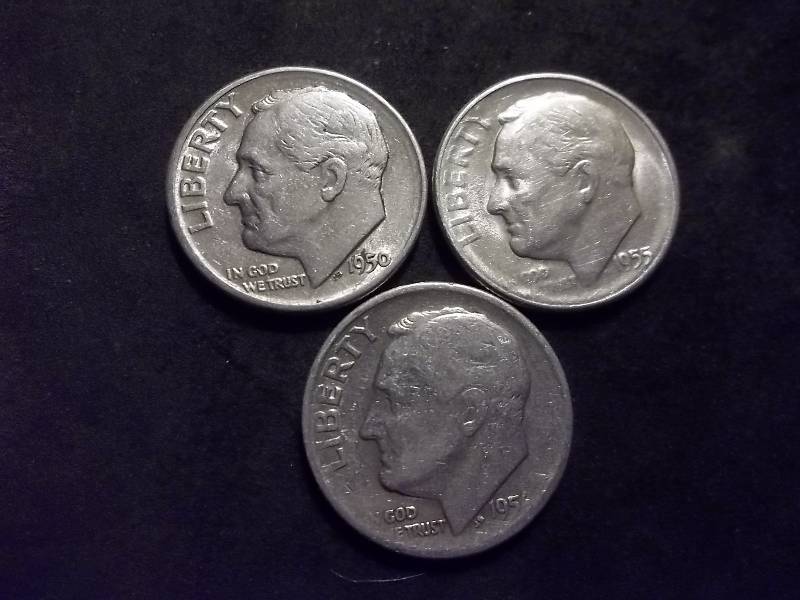 1950 D, 1955 S, 1956 D Roosevelt Dimes High Grades