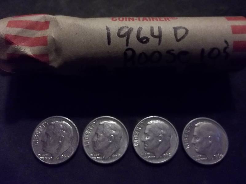 Full Roll Of 50 1964 D Roosevelt Dimes