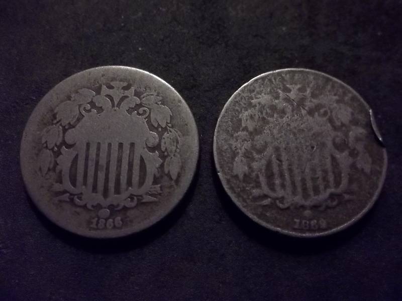 1866 With Rays, 1869 Shield Nickels