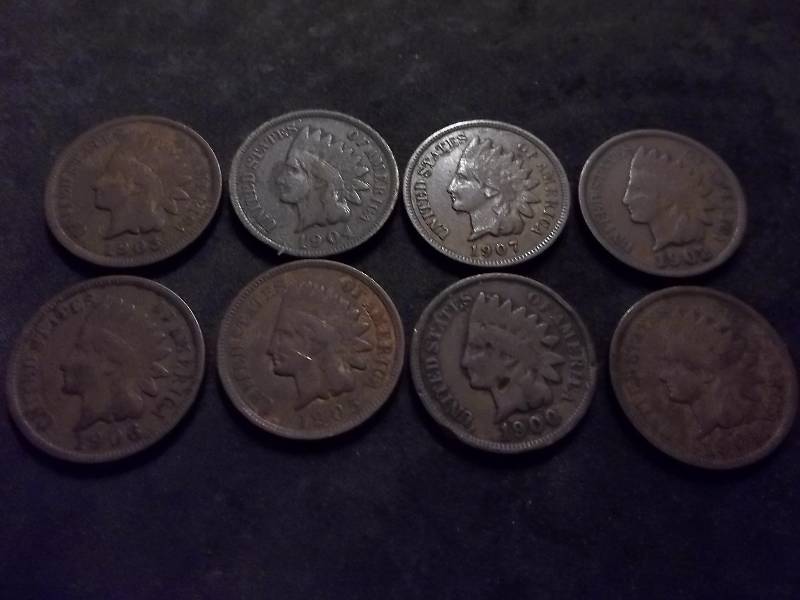 8-Indian Head Cents 1900-1907