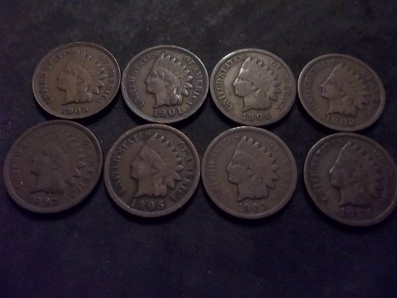 8-Indian Head Cents 1901-1908