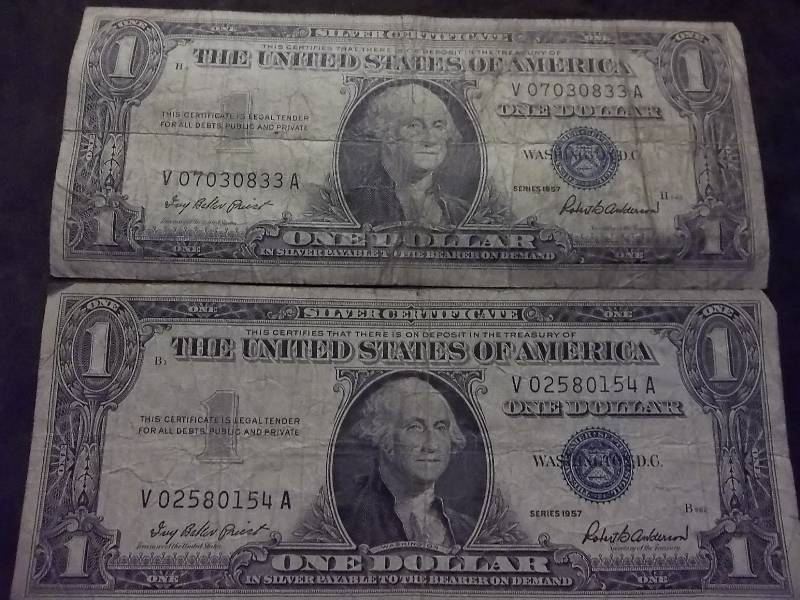 2-US One Dollar Silver Certificates Series 1957