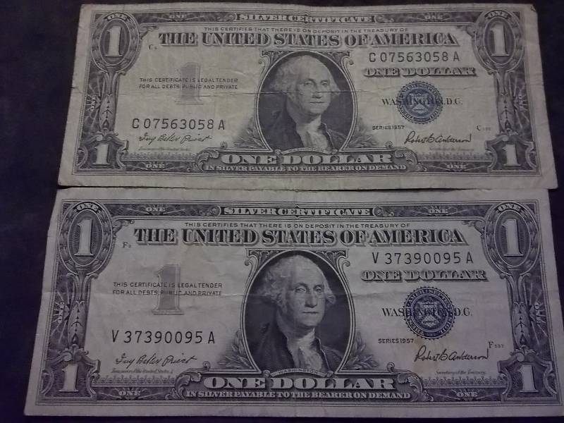 2-US One Dollar Silver Certificates Series 1957