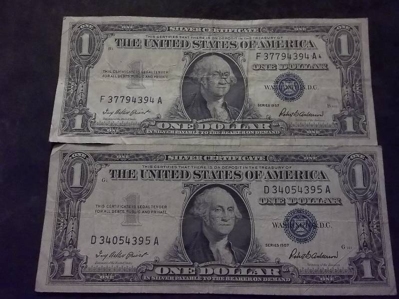 2-US One Dollar Silver Certificates Series 1957