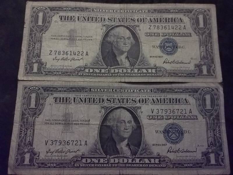 2-US One Dollar Silver Certificates Series 1957