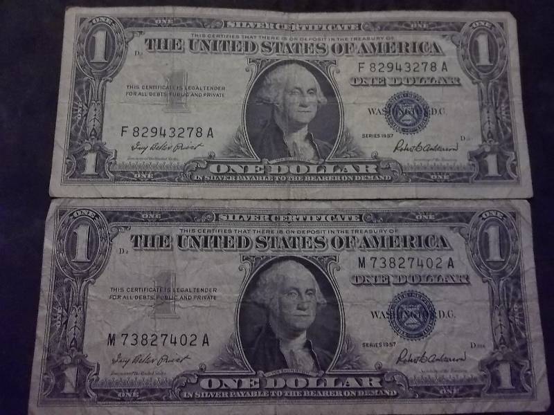 2-US One Dollar Silver Certificates Series 1957