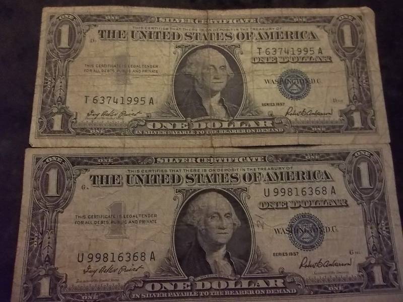 2-US One Dollar Silver Certificates Series 1957