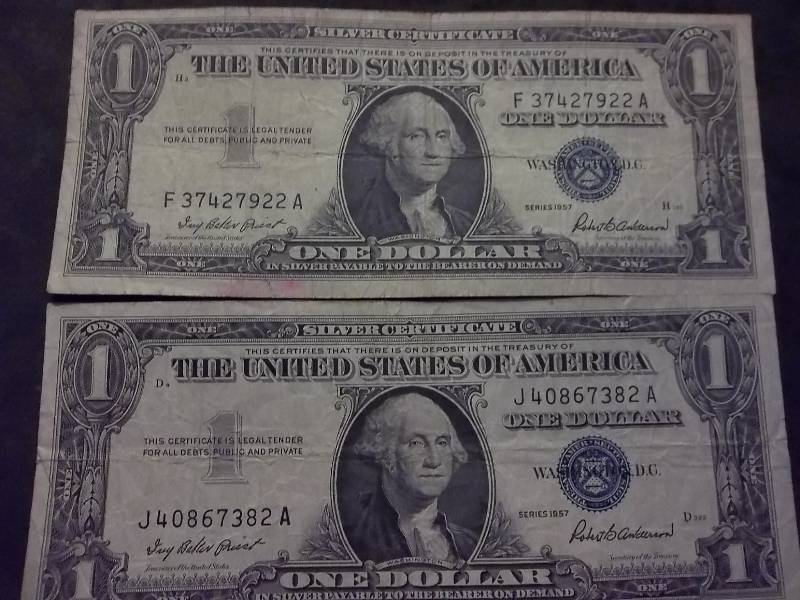 2-US One Dollar Silver Certificates Series 1957
