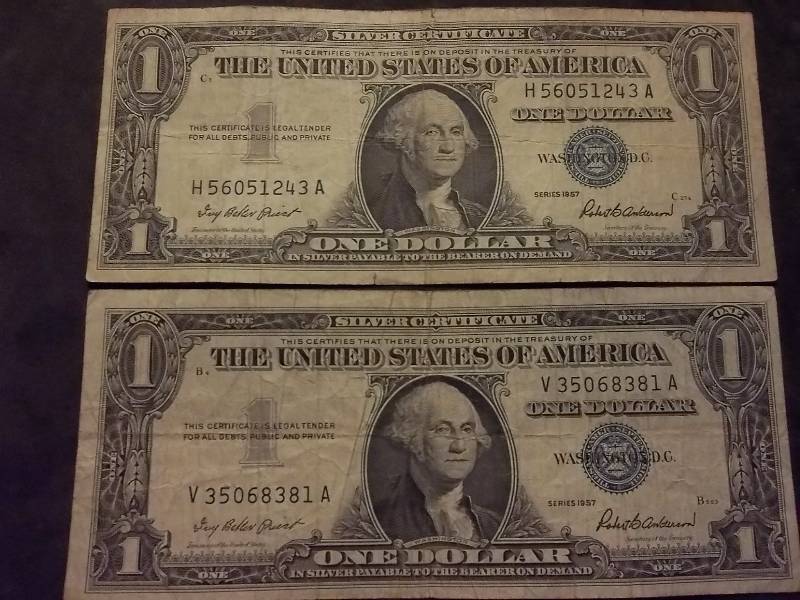 2-US One Dollar Silver Certificates Series 1957
