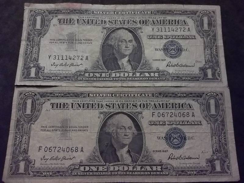 2-US One Dollar Silver Certificates Series 1957