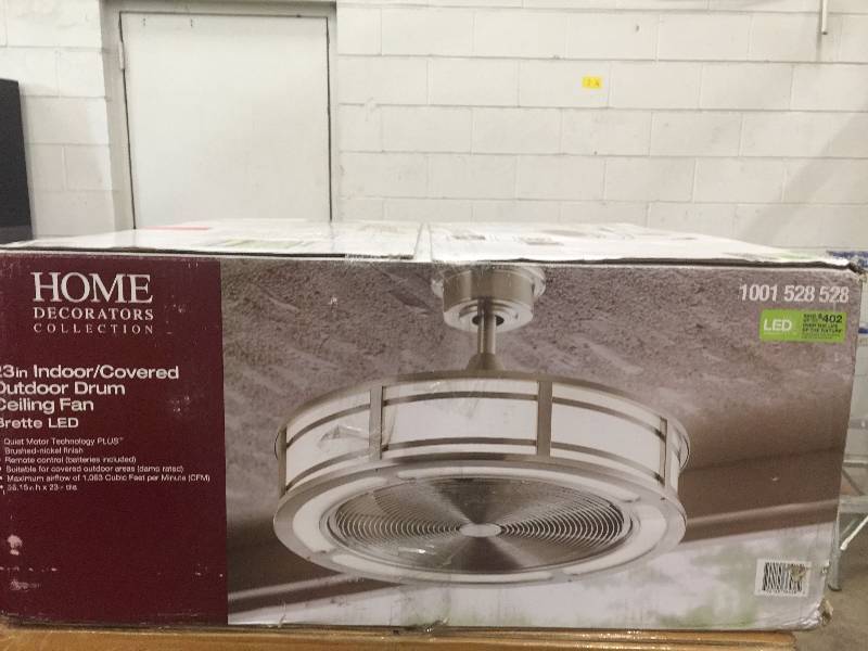 Home Decorators 23 in IndoorCovered outdoor drum ceiling fan Brette LED