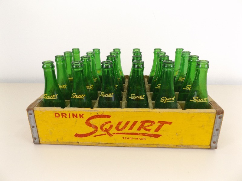 Vintage Squirt Wood Crate with 24 Bottles