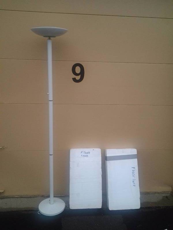 1-Assembled White Floor Lamp, 2-Unassembled White In Boxes