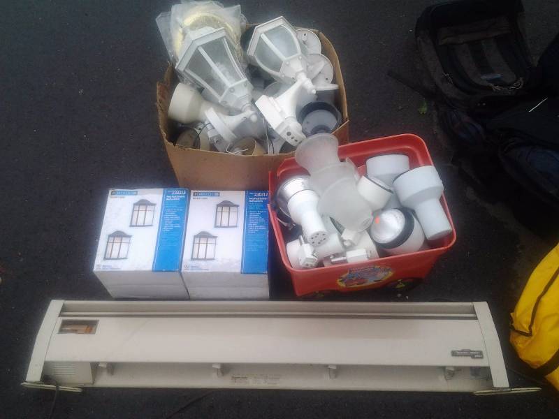 Large Lot Of Light Fixtures, Track Lights, Electric Base Board Heater