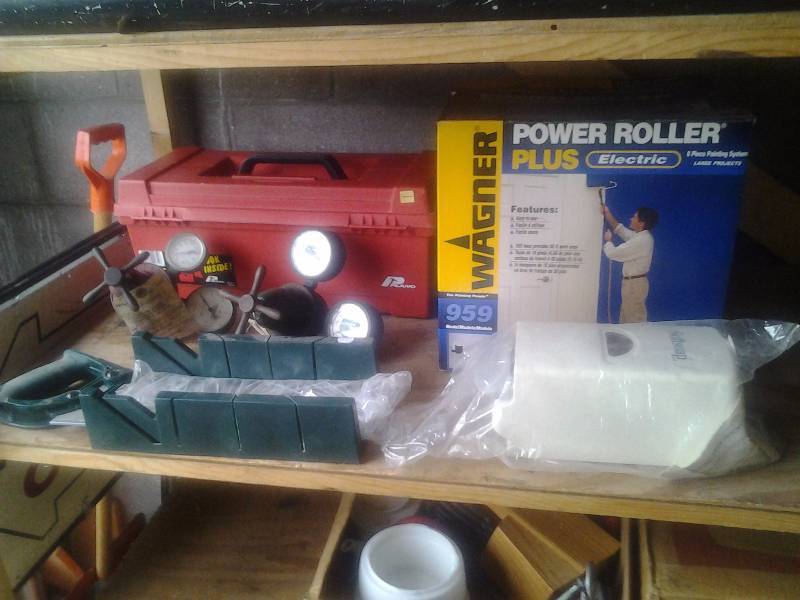 Wagner Power Roller, Pair Of Oxy-Aceteline Regulators, Miter Box, Tool Box