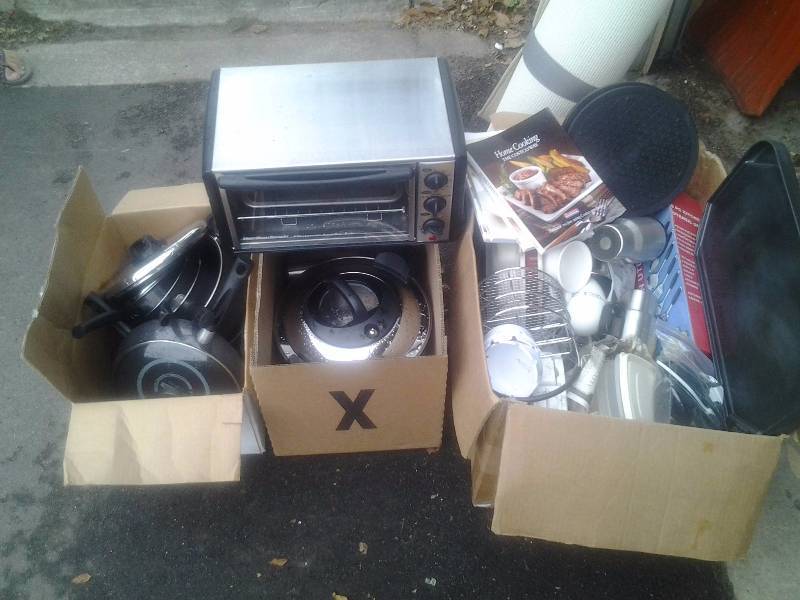 Toaster Oven, Pots & Pans, Pressure Cooker & Box Of Other Kitchen Related
