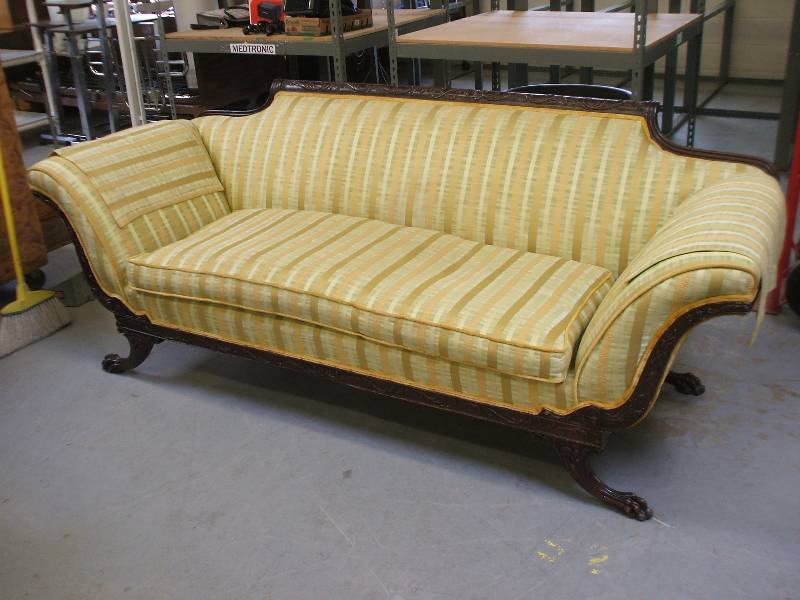 ASIAN SOFA WITH CARVED WOOD TRIM