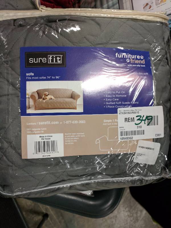 lot 349 image: Sure Fit Microfiber Nonskid Pet Furniture Cover Gray