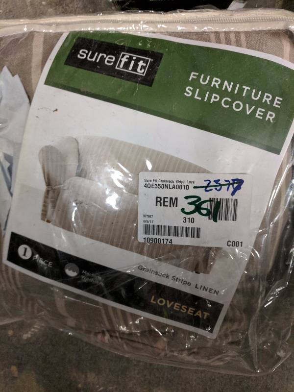 lot 361 image: Sure Fit Grainsack Stripe Loveseat Slipcover