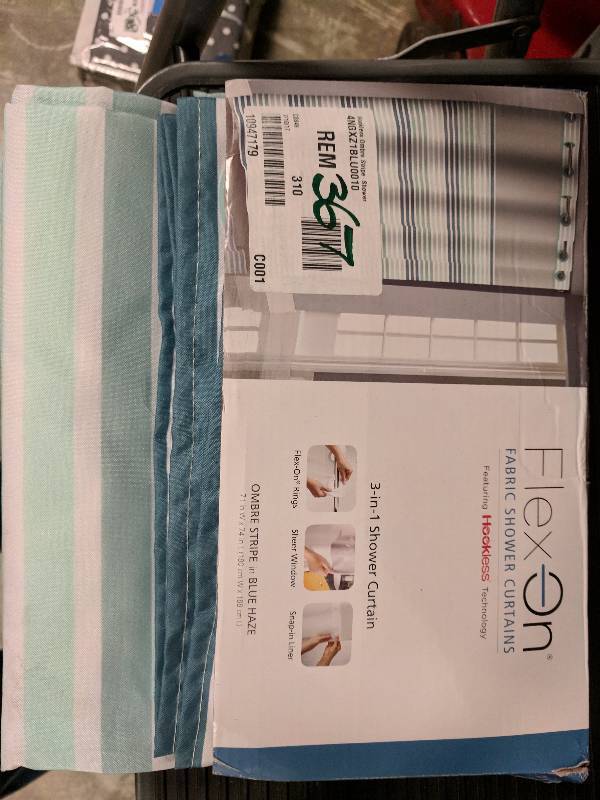 lot 367 image: Hookless Ombre Stripe Shower Curtain with Liner Blue