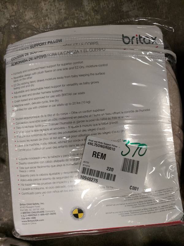 lot 370 image: Britax Head and Body Support Pillow IronGray