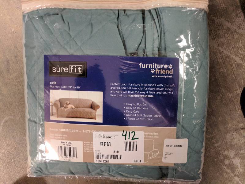 lot 412 image: Sure Fit Microfiber Nonskid Pet Sofa Cover Seaglass