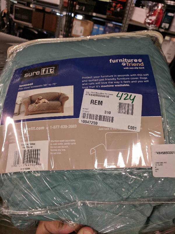 lot 424 image: Sure Fit Microfiber Nonskid Pet Loveseat Cover Seaglass