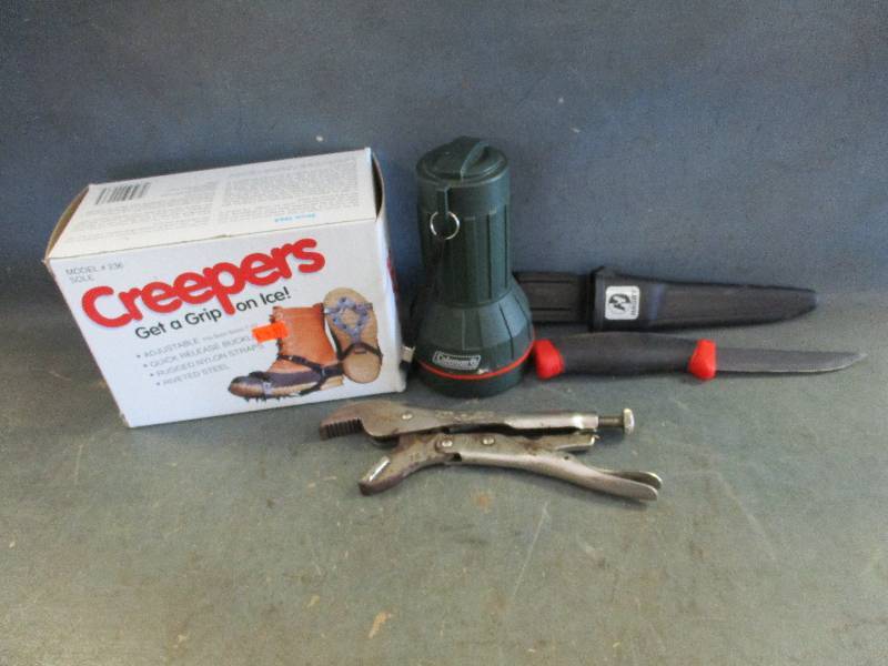 Vice Grips, Flashlight, Creepers and Knife