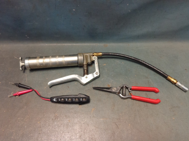 Grease Gun, Voltage Checker and Thinning Shears