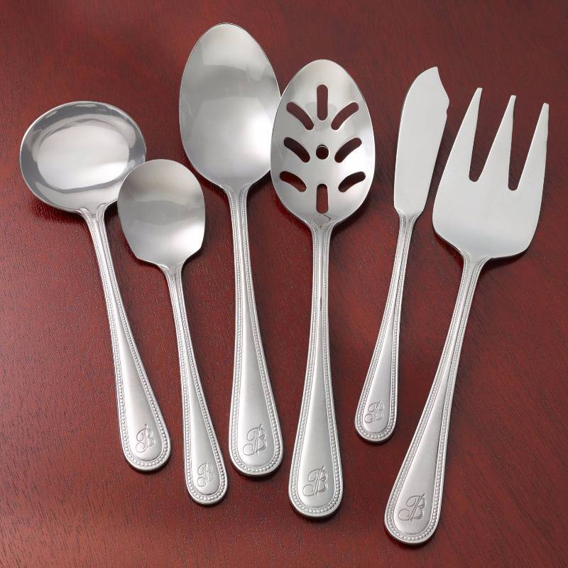 lot 691 image: alcove Beaded 66-Pc. Monogrammed Stainless Steel Flatware Set - S Monogram