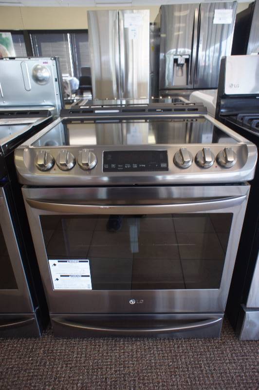 lot 10 image: New - Scratch & Dent LG Model # (LSE4613BD) - Slide-in Electric Convection Range - 6.3 cu ft - Black Stainless Steel  -Tested Works - MSRP $ 1999.99
