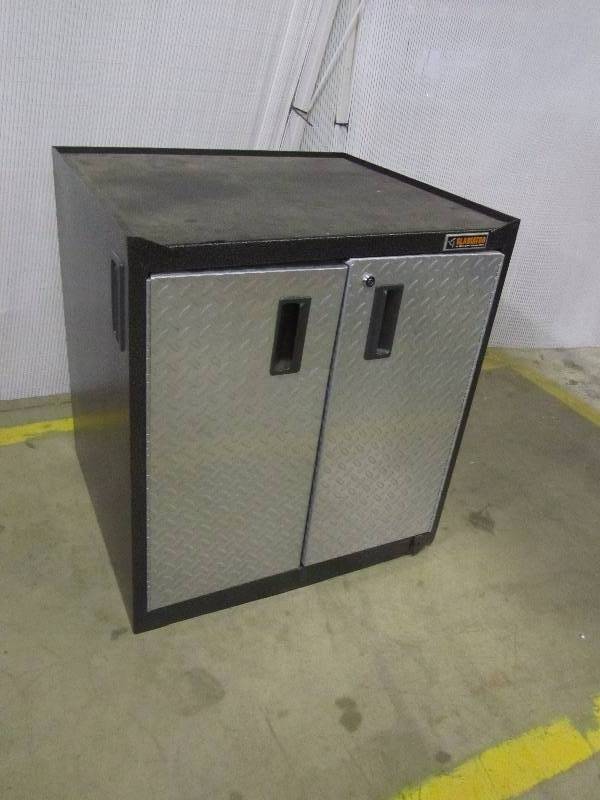 Gladiator Premier Series Pre-Assembled 35 in. H x 28 in. W x 25 in. D Steel 2-Door Rolling Garage Cabinet in Silver Tread