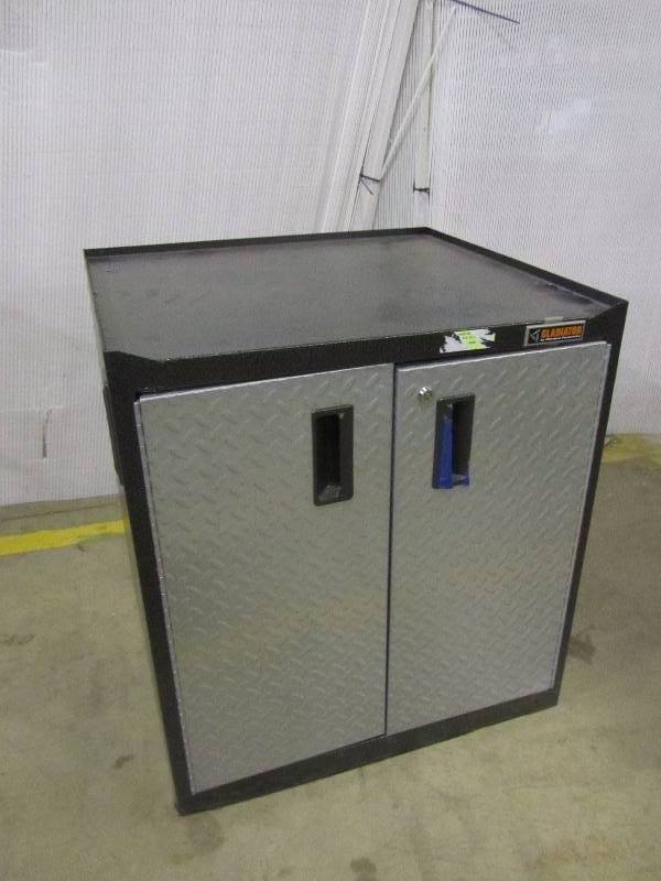 Gladiator Premier Series Pre-Assembled 35 in. H x 28 in. W x 25 in. D Steel 2-Door Rolling Garage Cabinet in Silver Tread