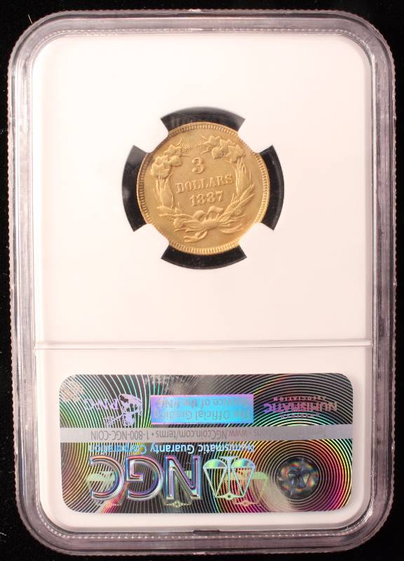 lot 05 image: 1887 $3 GOLD INDIAN PRINCESS AU DETAILS NGC EXTREMELY RARE